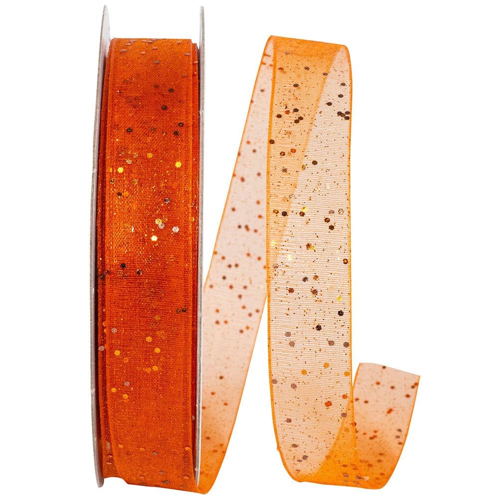 Glitter Mono Sheer Ribbon Orange 5/8 Inch for Wreaths