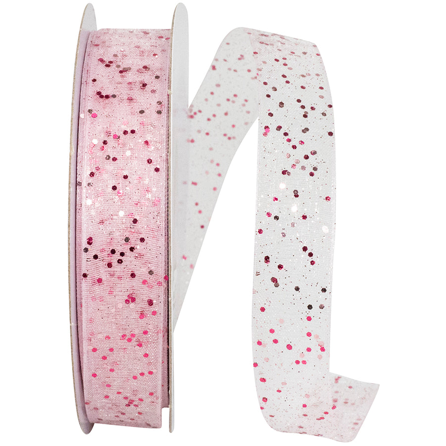 Pink Glitter Mono Sheer Ribbon 5/8 Inch for Wreaths
