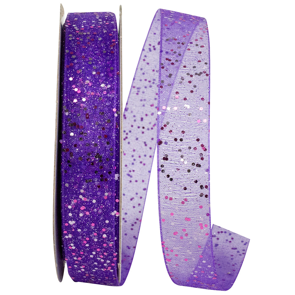 Glitter Purple 5/8 Inch Mono Sheer Ribbon for Wreaths