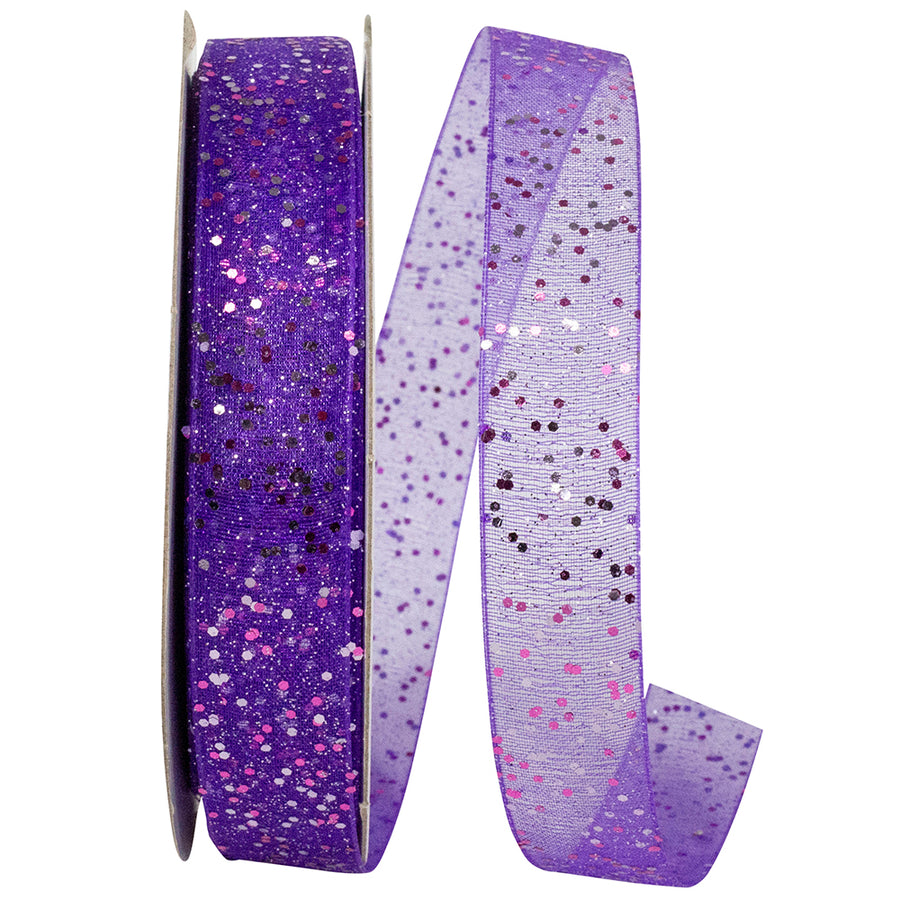 Glitter Purple 5/8 Inch Mono Sheer Ribbon for Wreaths