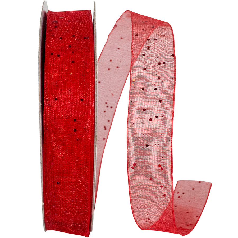 Red Glitter Mono Sheer Ribbon 5/8 Inch for Wreaths