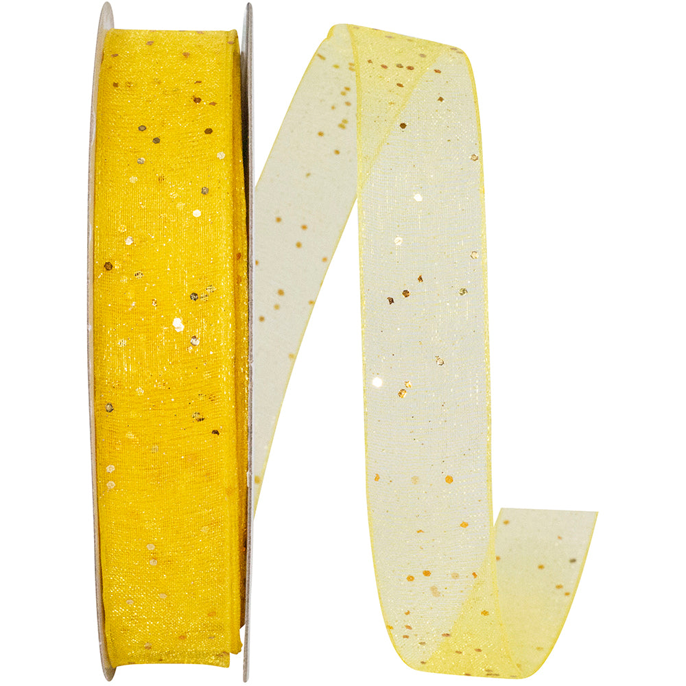 Glitter Mono Sheer Ribbon Yellow 5/8 Inch for Wreaths