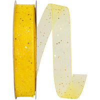Glitter Mono Sheer Ribbon Yellow 5/8 Inch for Wreaths