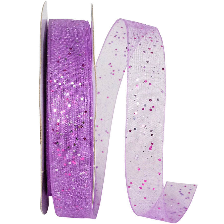 Lavender Glitter Mono Sheer Ribbon 5/8 Inch for Bows