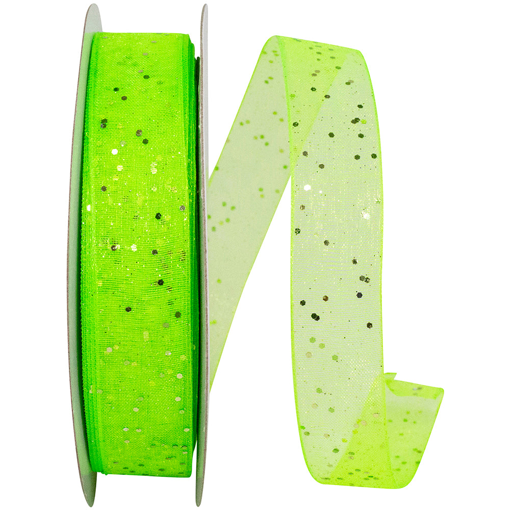 Glitter Mono Sheer Ribbon Lime 5/8 Inch for Wreaths