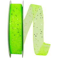Glitter Mono Sheer Ribbon Lime 5/8 Inch for Wreaths