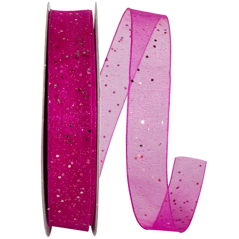 Fuchsia Glitter Mono Sheer Ribbon 5/8 Inch for Wreaths