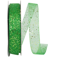 Emerald Glitter Mono Sheer Ribbon 5/8 Inch for Bows