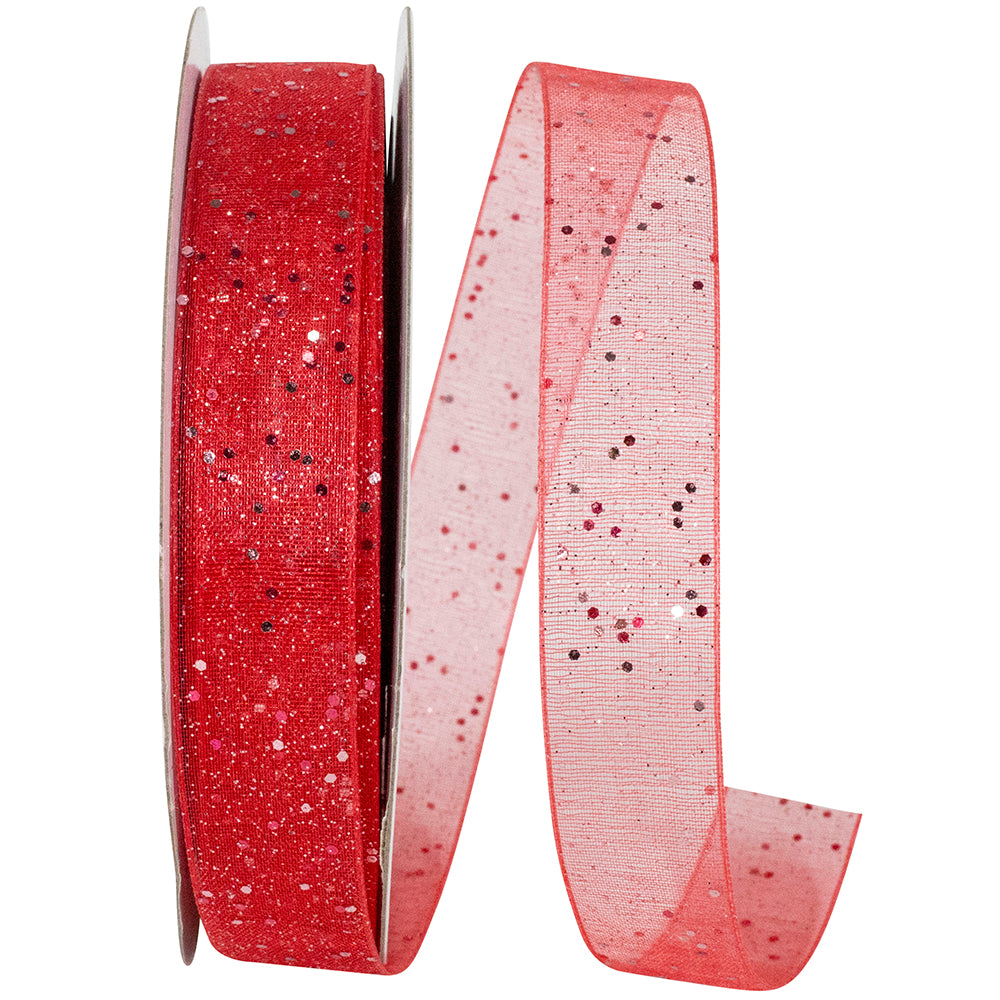 Glitter Mono Sheer Ribbon Watermelon 5/8 Inch for Bows