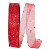 Glitter Mono Sheer Ribbon Watermelon 5/8 Inch for Bows