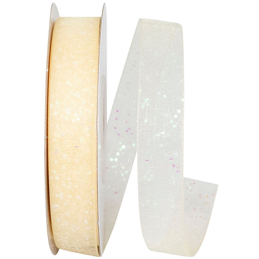 Ivory Glitter Mono Sheer Ribbon 5/8 Inch for Wreaths