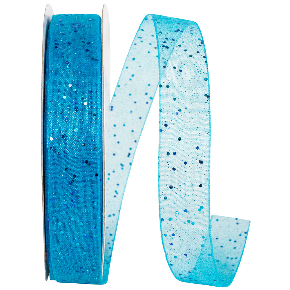 Turquoise Glitter Mono Sheer Ribbon 5/8 Inch for Bows