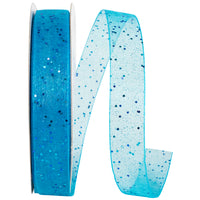 Turquoise Glitter Mono Sheer Ribbon 5/8 Inch for Bows