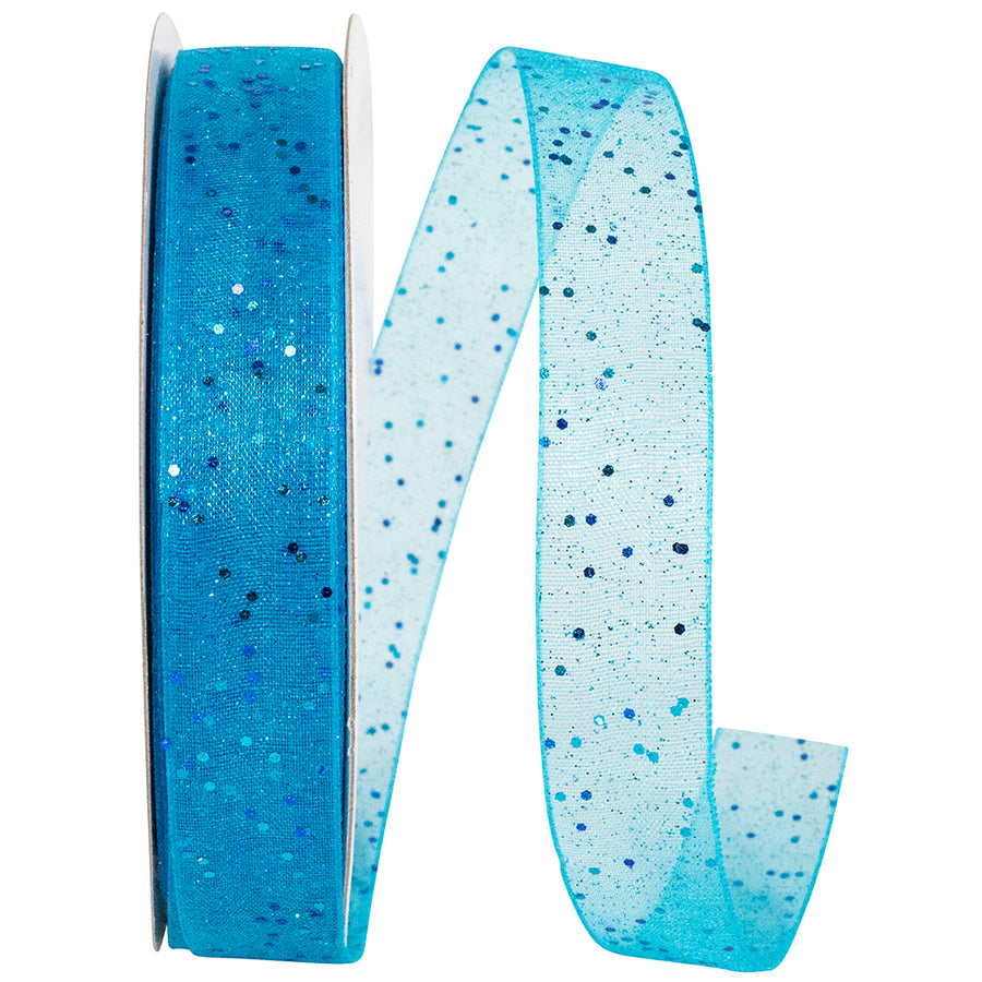 Turquoise Glitter Mono Sheer Ribbon 5/8 Inch for Bows