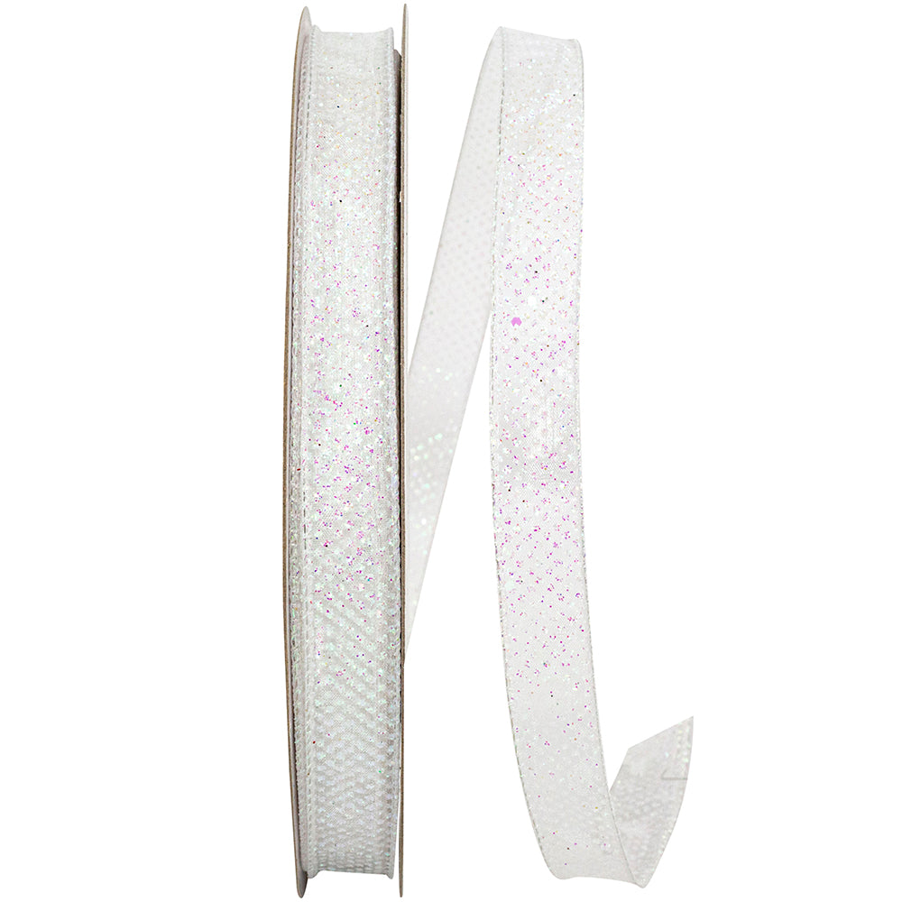 Iridescent Sheer Glitter Dots Wired Edge Ribbon 5/8 Inch