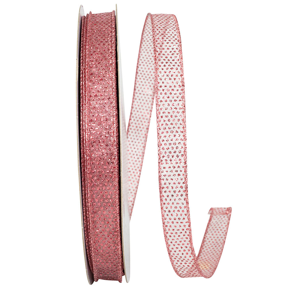 Rose 5/8 Inch Sheer Glitter Dots Ribbon for Wreaths