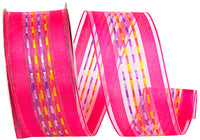 Fuchsia 1-1 2 Inch Sheer Ticking Stripe Wired Edge Ribbon for Wreaths & Bows