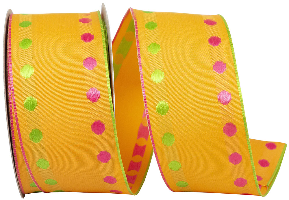 Orange 1-1 2 Inch Dots Delight Europa Wired Edge Ribbon for Wreaths & Bows