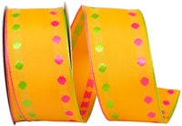 Orange 1-1 2 Inch Dots Delight Europa Wired Edge Ribbon for Wreaths & Bows