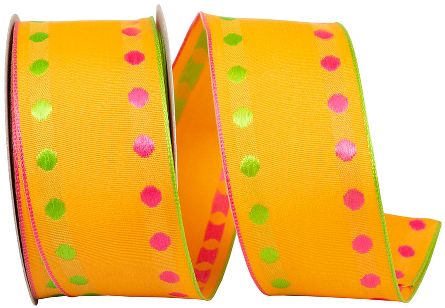 Orange 1-1 2 Inch Dots Delight Europa Wired Edge Ribbon for Wreaths & Bows