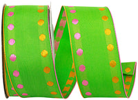 Lime 1-1 2 Inch Dots Delight Europa Wired Edge Ribbon for Wreaths & Bows