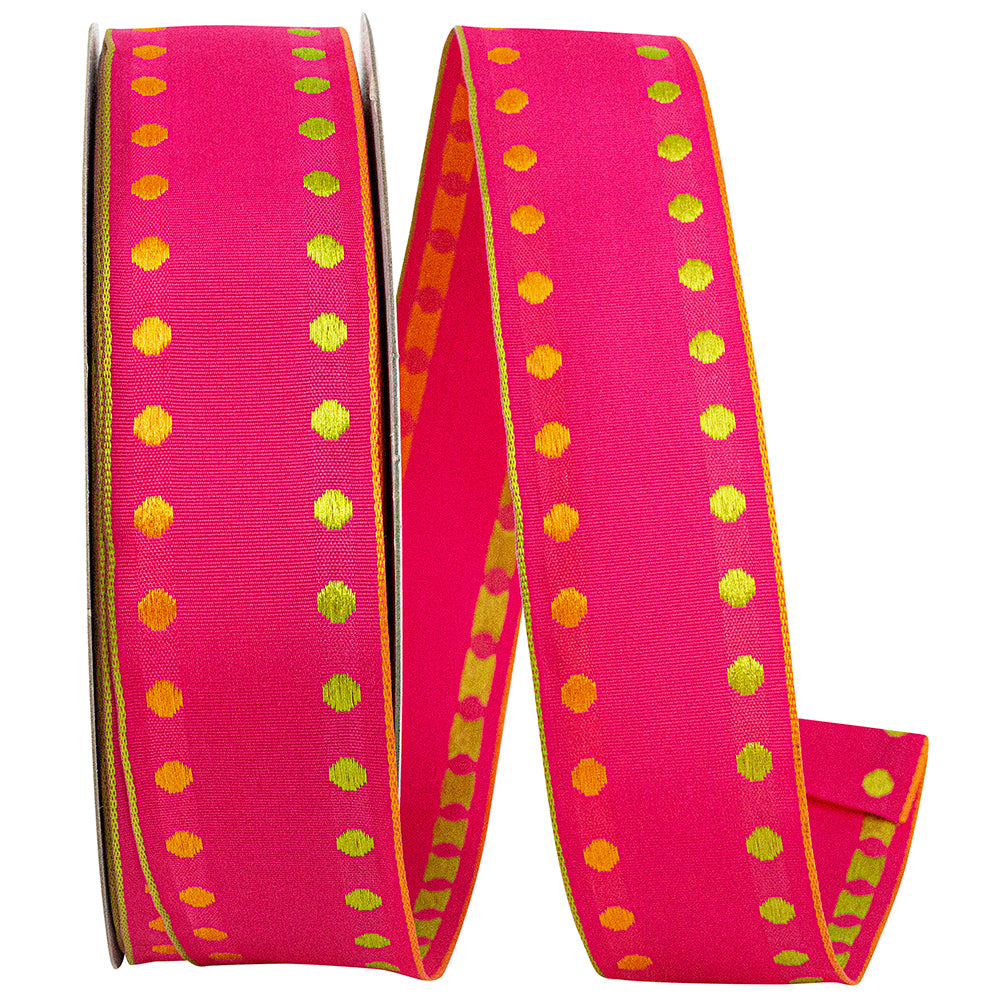Fuchsia 1-1 2 Inch Dots Delight Europa Wired Edge Ribbon for Wreaths & Bows