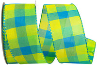 Wired Edge Blue Green Plaid Ribbon 1-1/2 Inch for Bows