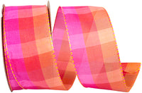 Wired Edge Ribbon Pink Orange 1-1/2 Inch Plaid Francesa