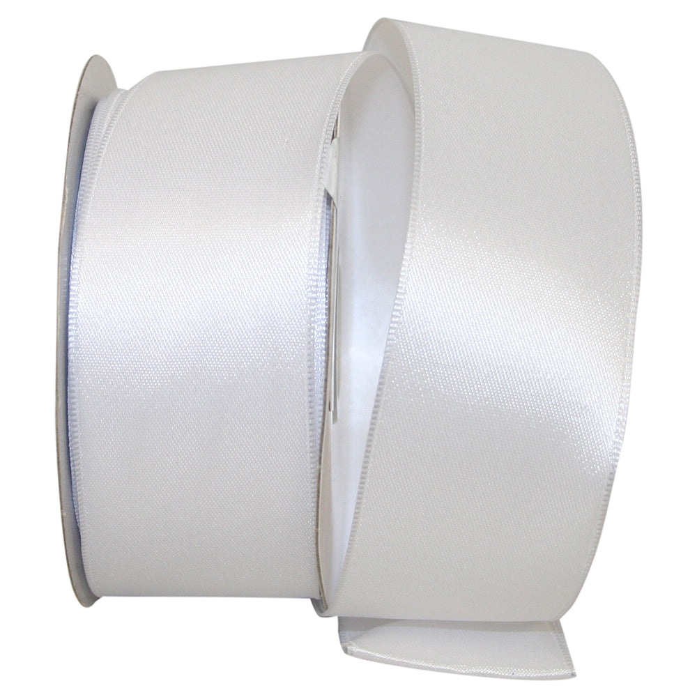 White 1-1 2 Inch Double Face Df Wired Edge Ribbon Rd for Wreaths & Bows