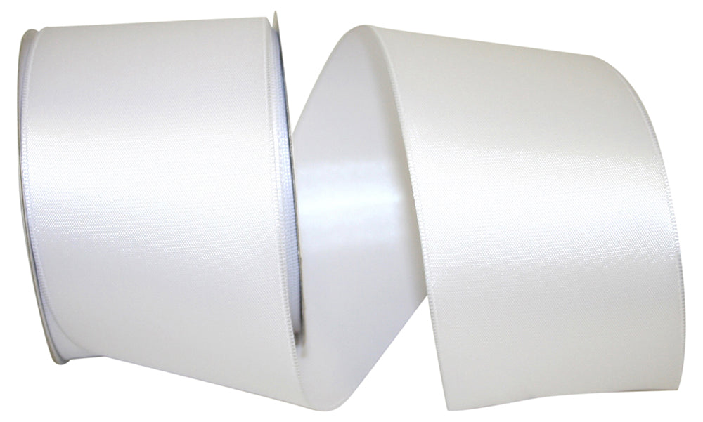 White 2-1 2 Inch Double Face Df Wired Edge Ribbon Rd for Wreaths & Bows