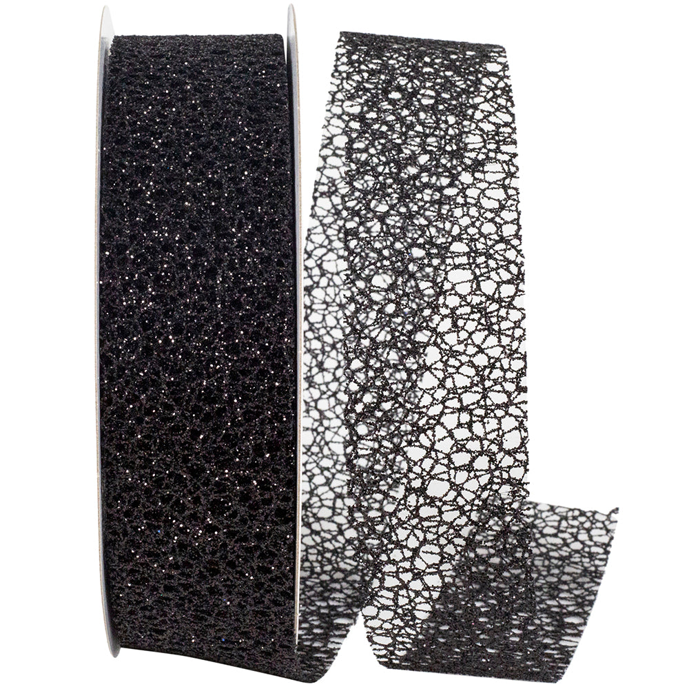 Black Glitter Web Mesh Ribbon 1-1/2 Inch for Wreaths