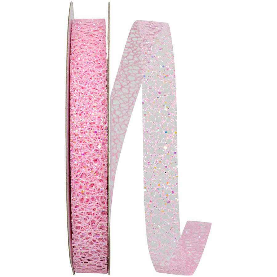 Pink Glitter Web Mesh Ribbon 5/8 Inch for Wreaths
