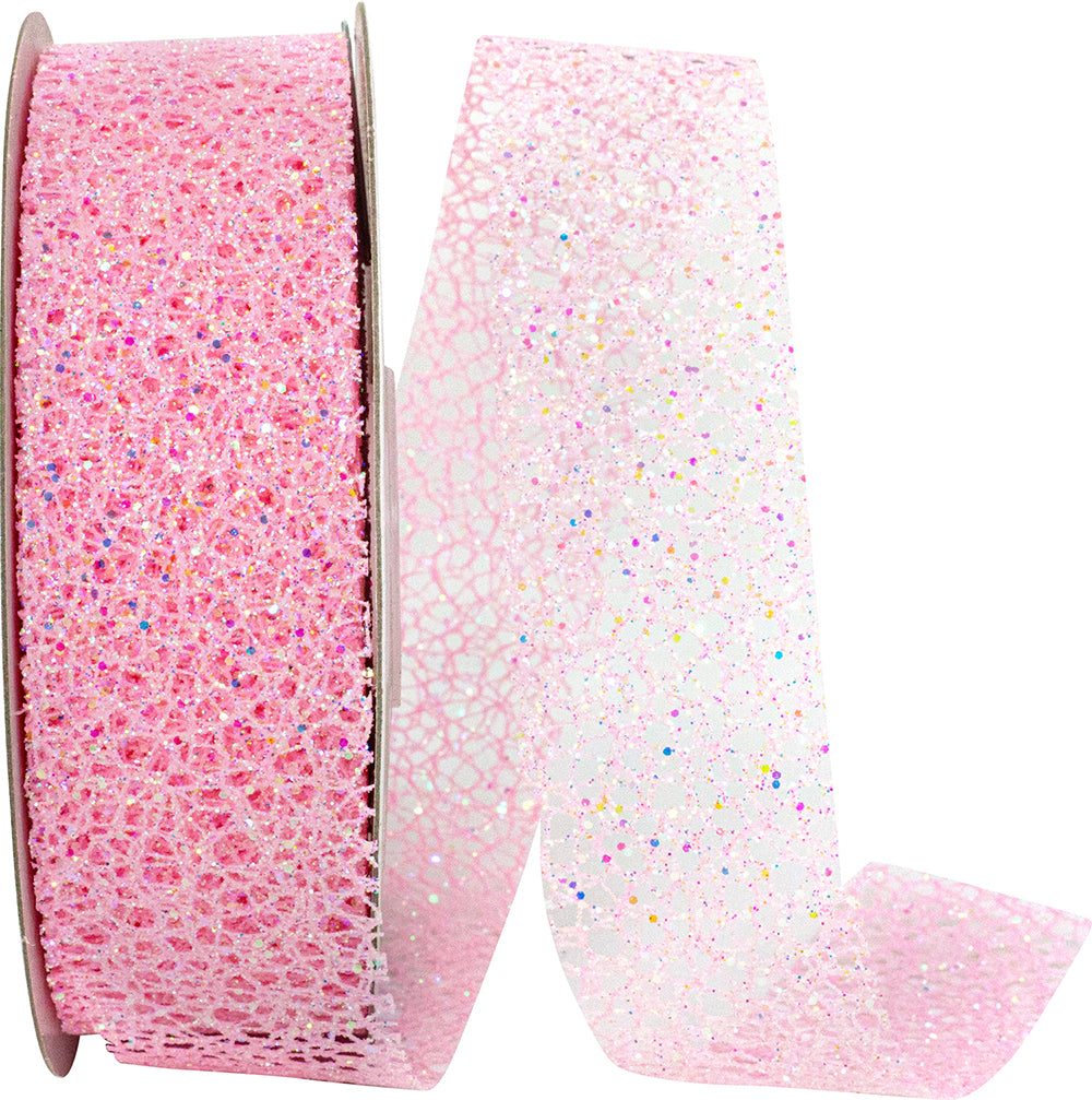 Pink Glitter Web Mesh Ribbon 1-1/2 Inch for Wreaths