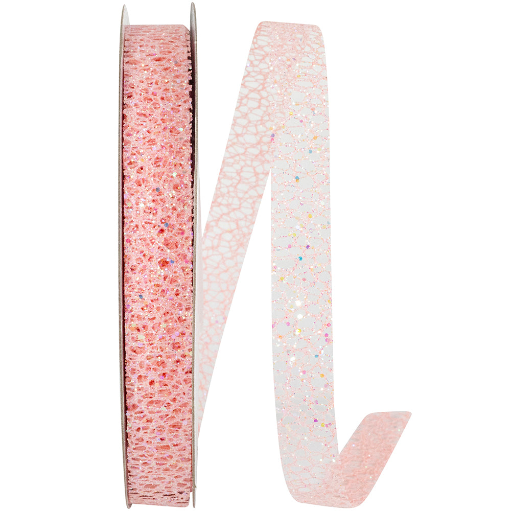 Peach Glitter Web Mesh Ribbon 5/8 Inch for Wreaths