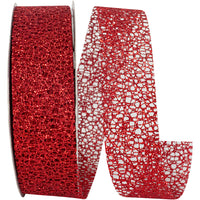 Red Glitter Web Mesh Ribbon 1-1/2 Inch for Wreaths