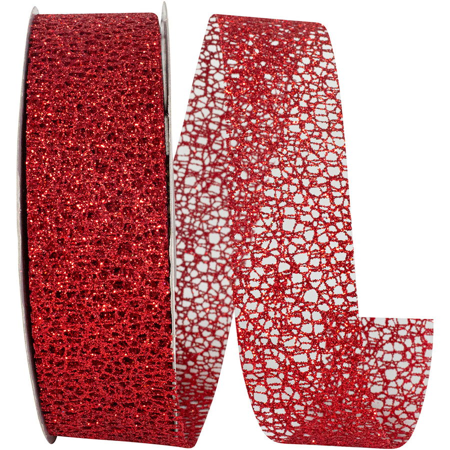 Red Glitter Web Mesh Ribbon 1-1/2 Inch for Wreaths