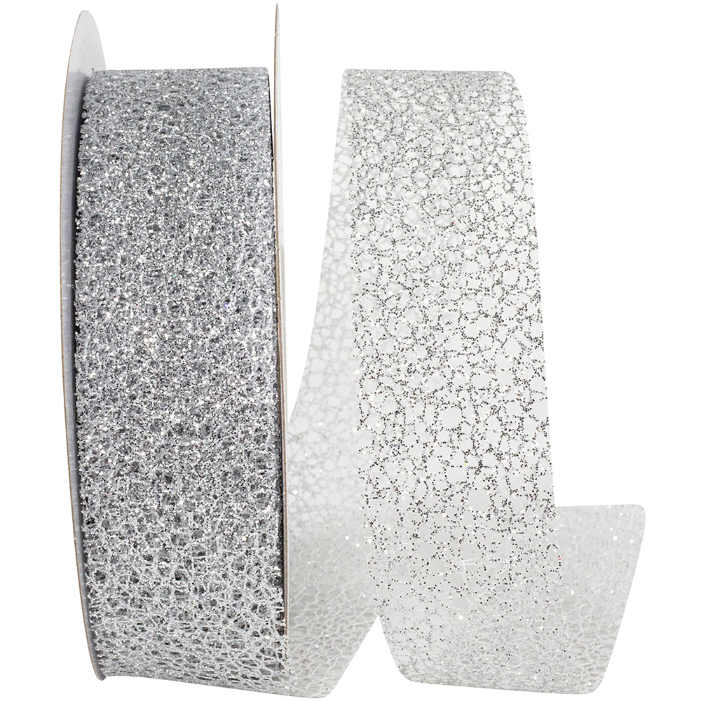 Silver Glitter Web Mesh Ribbon 1-1/2 Inch for Wreaths