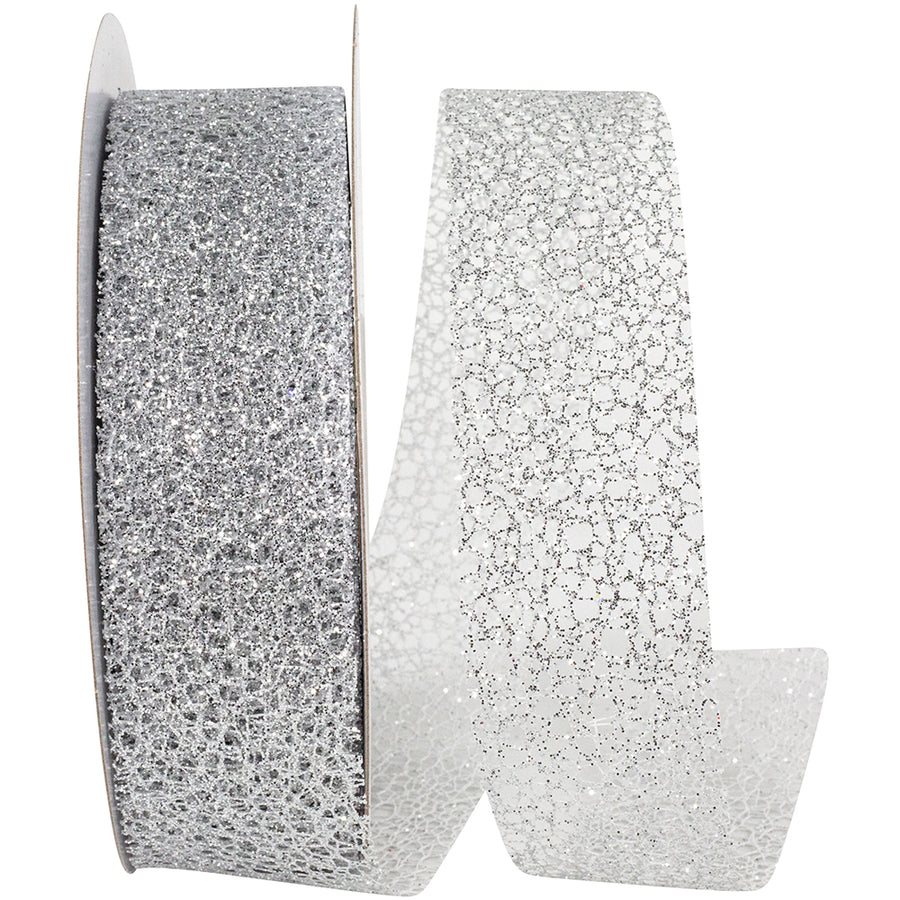 Silver Glitter Web Mesh Ribbon 1-1/2 Inch for Wreaths