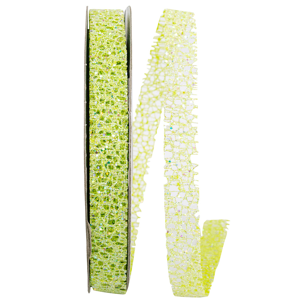 Lime Glitter Web Mesh Ribbon 5/8 Inch for Wreaths and Bows