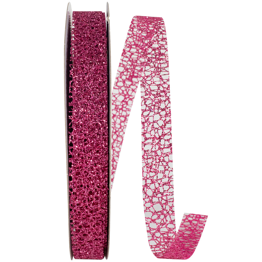 Fuchsia Glitter Web Mesh Ribbon 5/8 Inch for Wreaths
