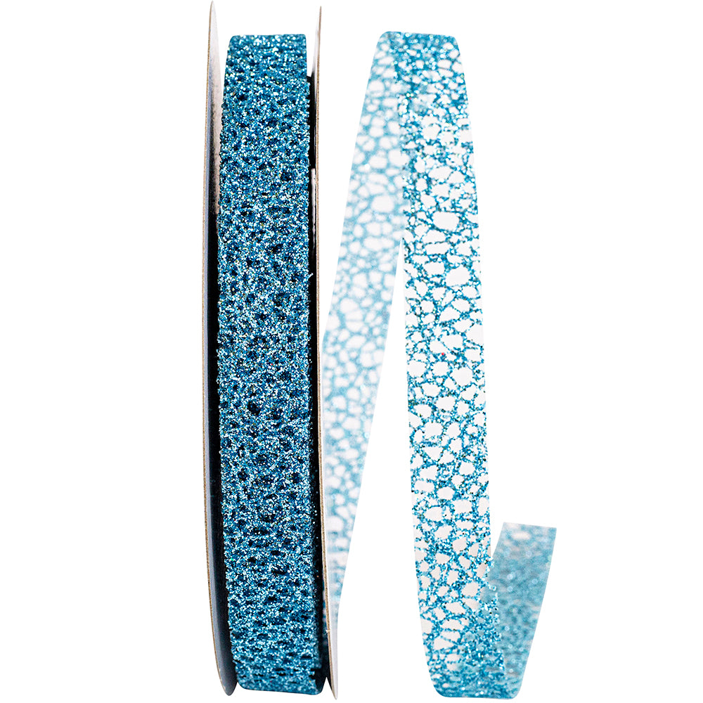 Turquoise Glitter Web Mesh Ribbon 5/8 Inch for Bows