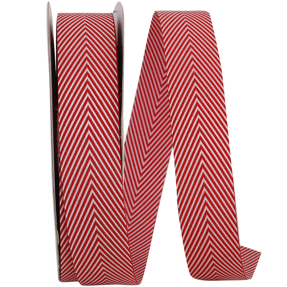 Red White 7 8 Inch Herringbone Candy Cane Ribbon for Wreaths & Bows