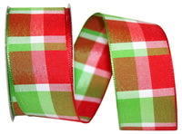 Woven Plaid Wired Edge Ribbon Red Lime 1-1/2 Inch 10Yds