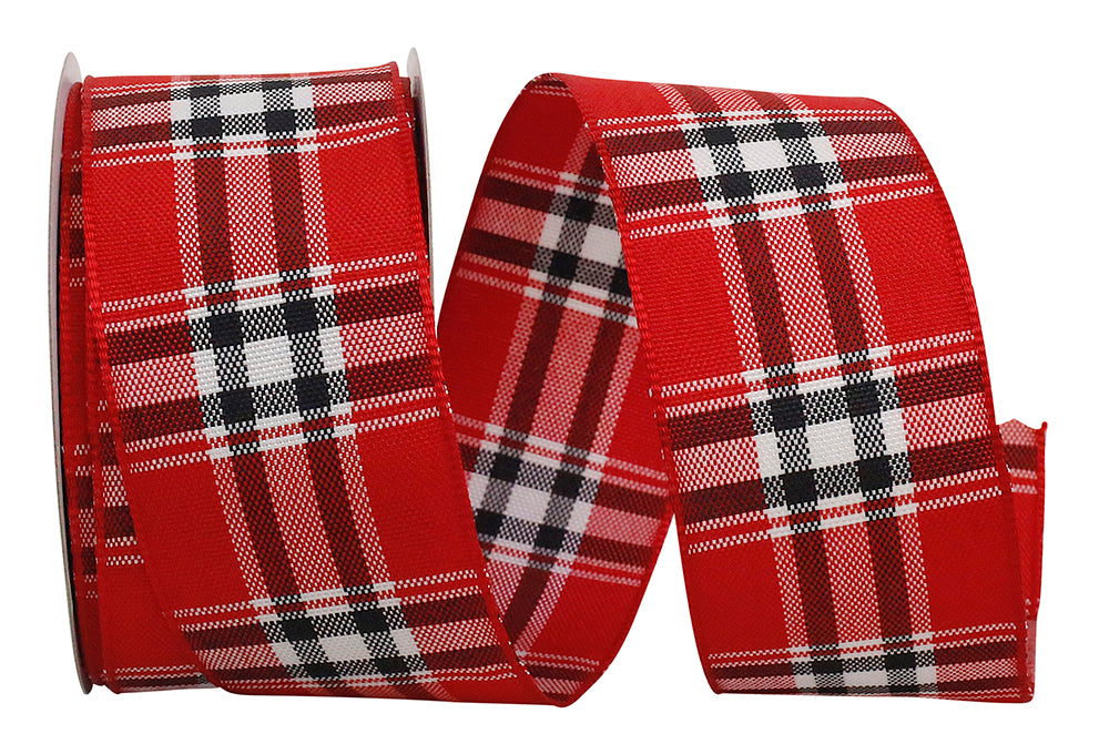 Woven Lauren Plaid Ribbon Red Black 1-1/2 Inch 10Yds