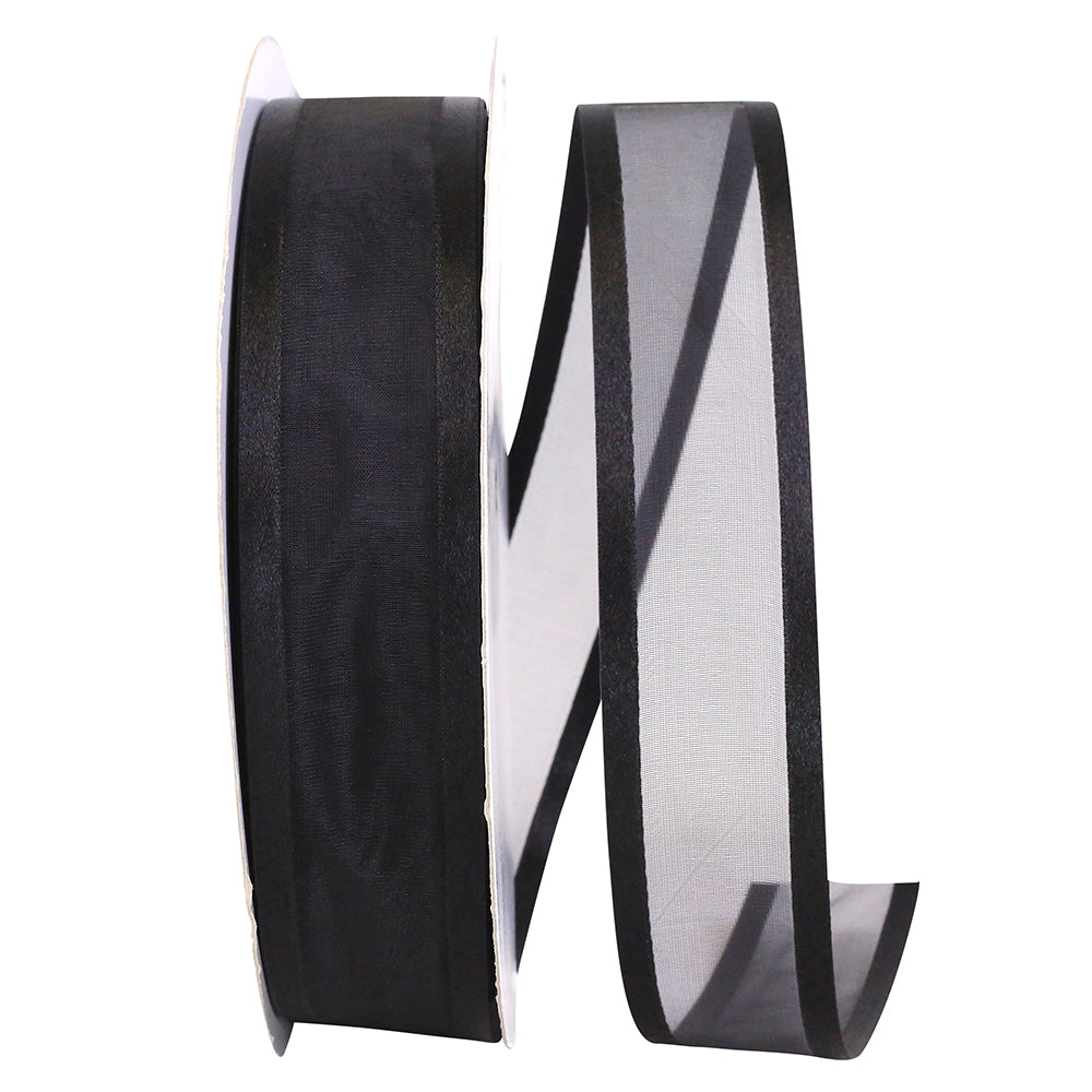 Black 1-1 2 Inch Sheer Satin Edge Ribbon for Wreaths & Bows