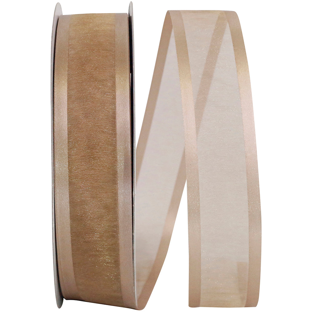 Tan 1-1 2 Inch Sheer Satin Edge Ribbon for Wreaths & Bows