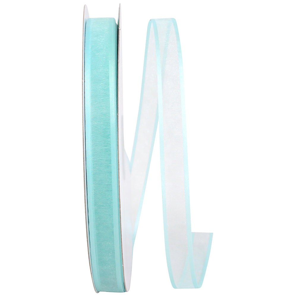 Aqua Sheer Satin Edge Ribbon 5/8 Inch for Wreaths and Bows