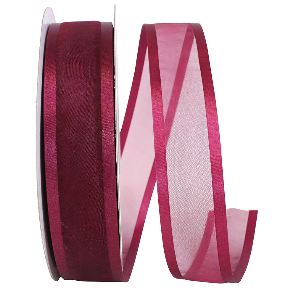 Burgundy Sheer Satin Edge Ribbon 1-1/2 Inch for Bows