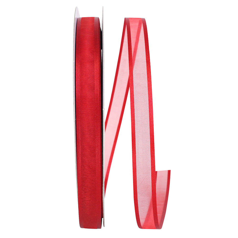 Scarlet Sheer Satin Edge Ribbon 5/8 Inch for Wreaths