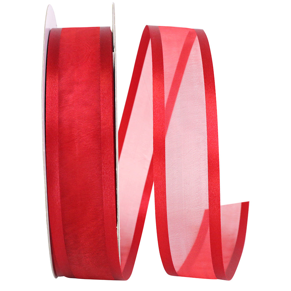 Scarlet Sheer Satin Edge Ribbon 1-1/2 Inch for Bows